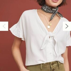 Anthropologie CLOTH & STONE Tie Front V-neck Ruffle Sleeve Blouse top Size XS